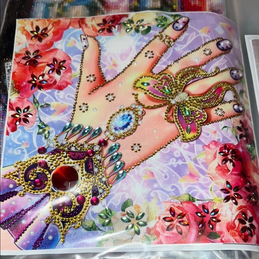 Finished Colorful Hand and Butterfly Diamond Painting Print